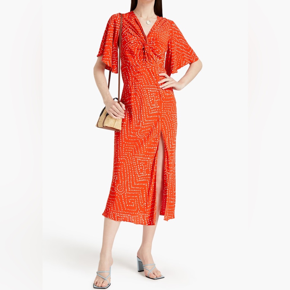 Diane Furstenberg Elegant Red/Turquoise Polka Dot Print Dress Sz 6